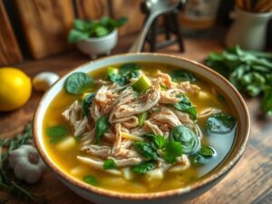 Caldo Low Carb com Frango Desfiado