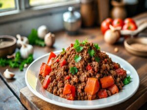 Carne Moída com Tomate Pelado à Brasileira