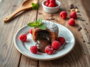 Petit Gâteau de Chocolate com Framboesas