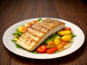 Barramundi Grelhado com Legumes Aromáticos